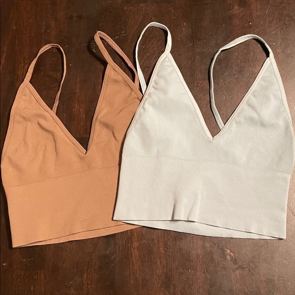 Free People Tan and baby blue V-Neck Crop Top bralette bundle